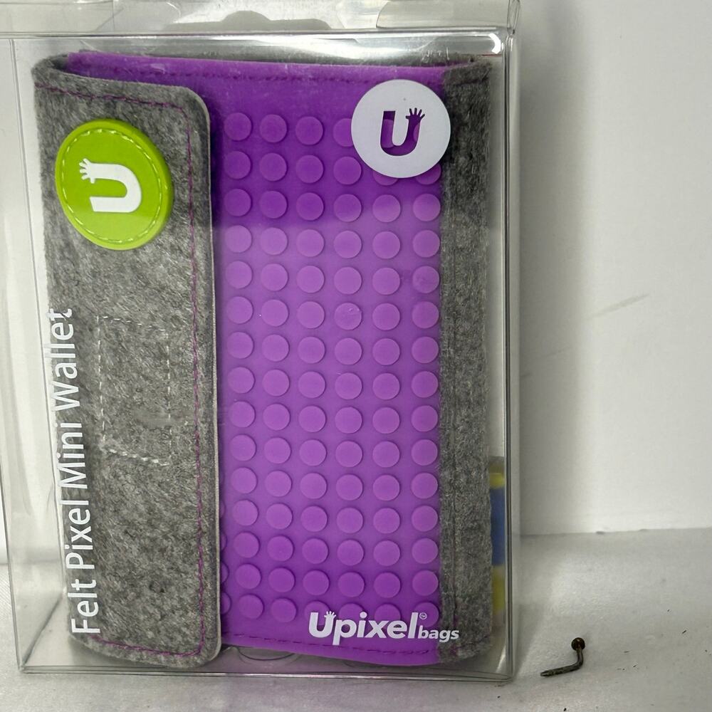 Upixel Felt Pixel Mini Wallet Purple Gray Silicone Buildable Coin Purse NIP